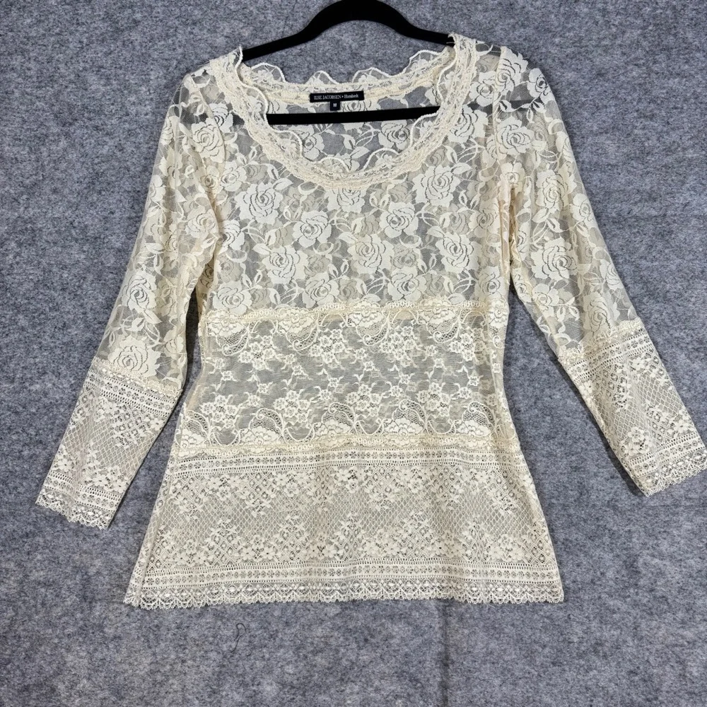 Ilse Jacobsen Y2K Cream Lace Top Size M Romantic Floral Sheer Ethereal Indie - Picture 2 of 12